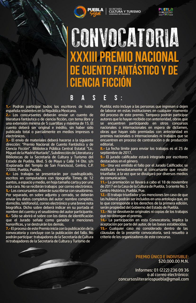 importante rival vida Premio Puebla de Cuento de Ciencia-ficción - Detalle de Instituciones -  Enciclopedia de la Literatura en México - FLM